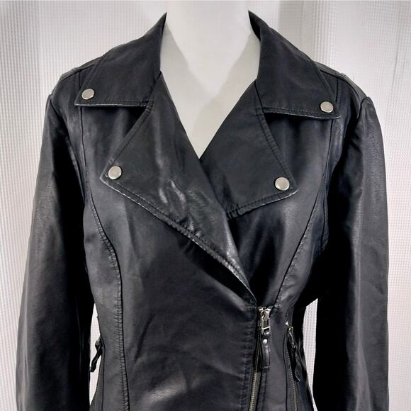 MAX STUDIO! AWESOME BLACK VEGAN LEATHER BIKER/MOTO INSPIRED JACKET, COAT! SZ XL - Picture 4 of 12
